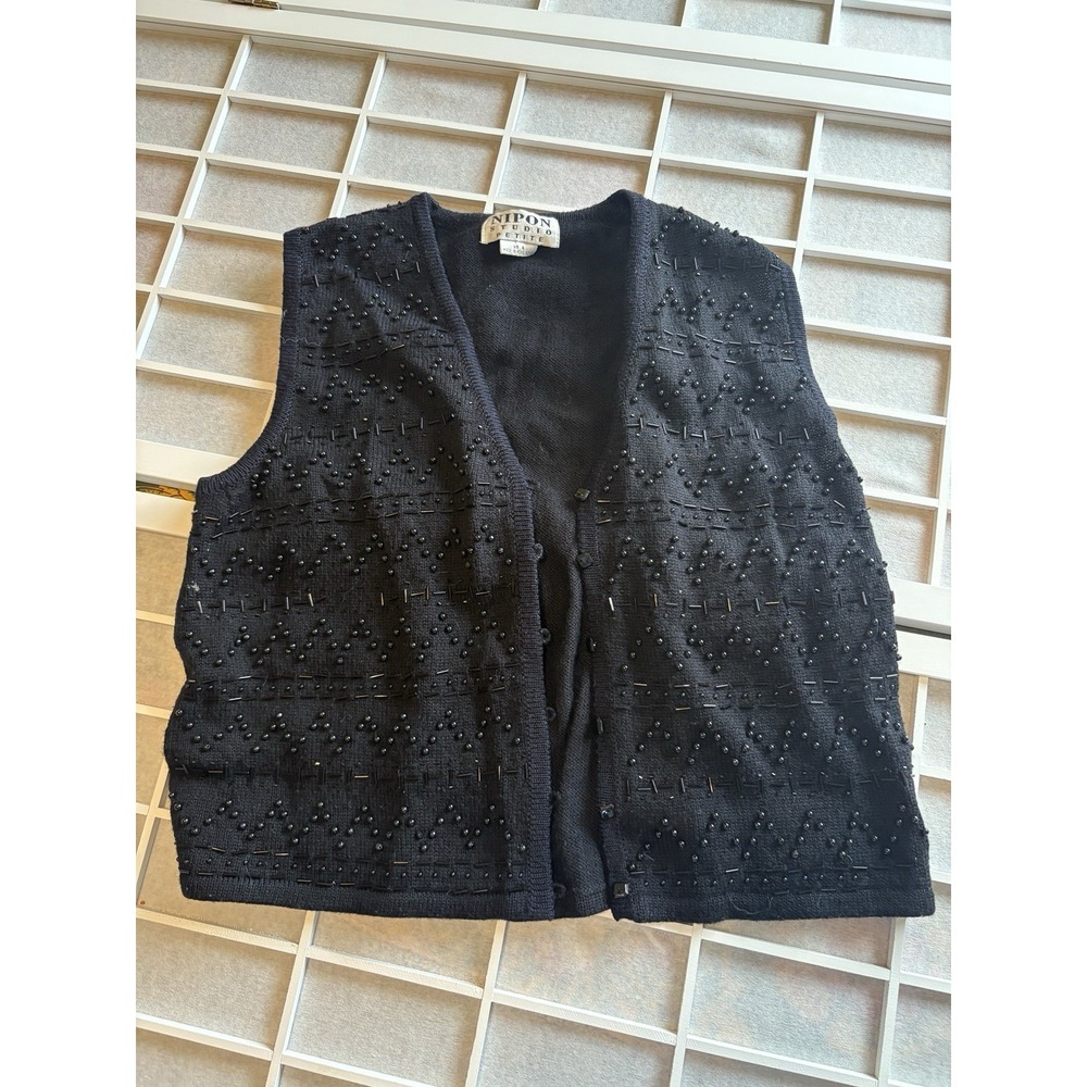 Vintage Wool Blend Beaded Whimsygoth Black Embellished‎ Dopamine Vest Top Sz S